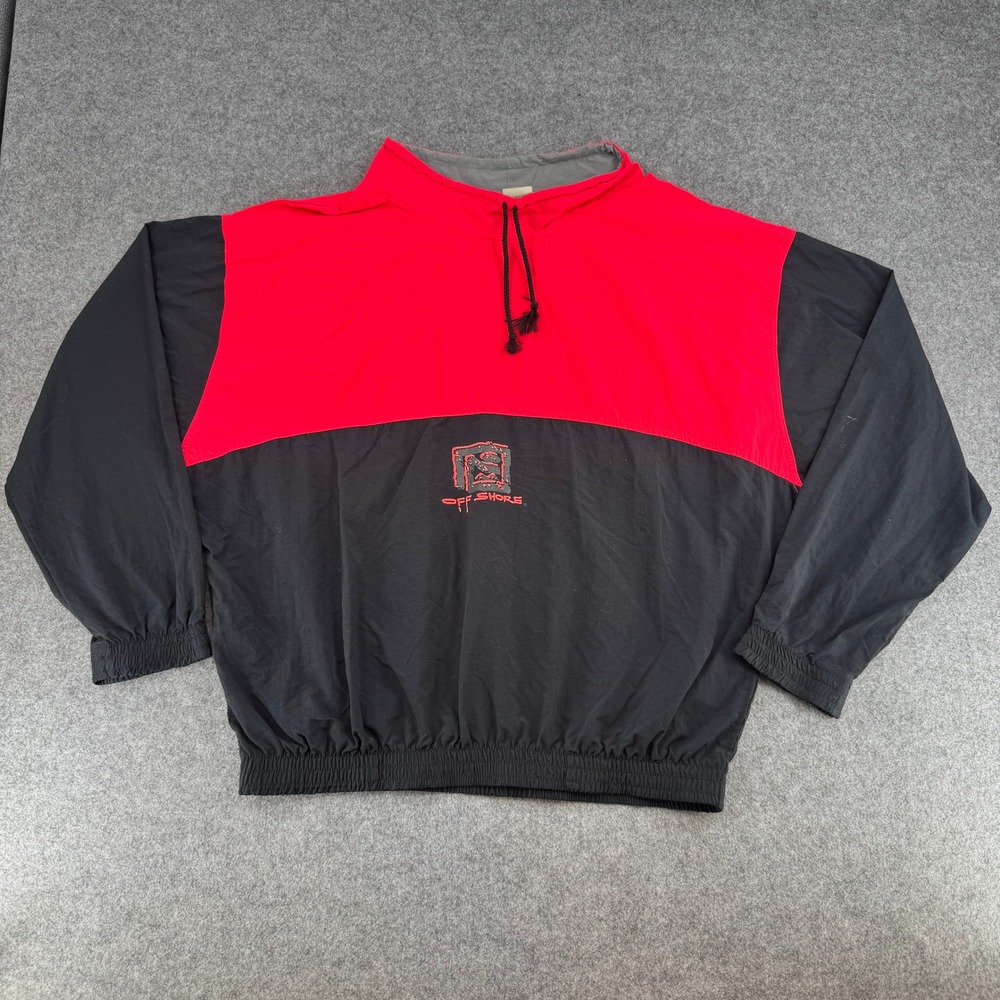 Off Shore Windbreaker Mens Large 112-220 Red Black Colorblock Vintage